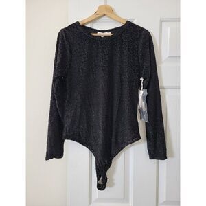 Good American Crew Neck Bodysuit Black Leopard 5 / US 2XL NWT
